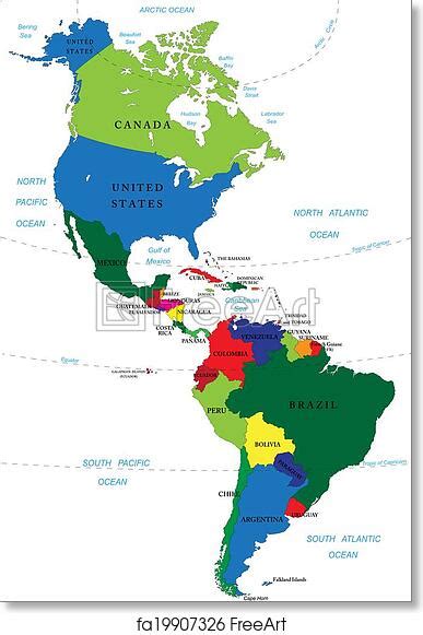 Free Art Print Of North And South America Map Highly Detailed Vector