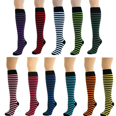 Womens Ladies Girls Stripey Knee High Long Thin Striped Socks Lot New