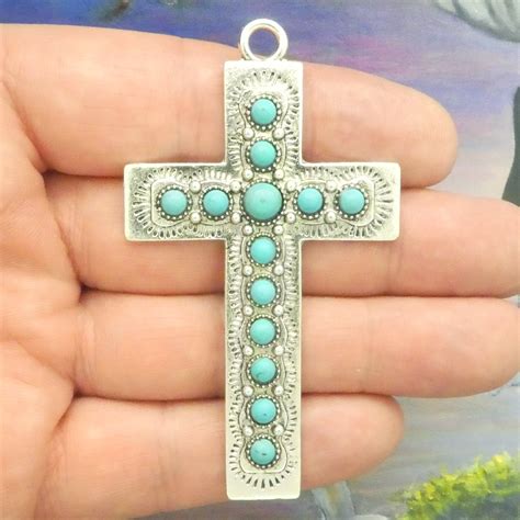 1 Southwest Turquoise Cross Pendants In Silver By Tijc Sp2097 Etsy