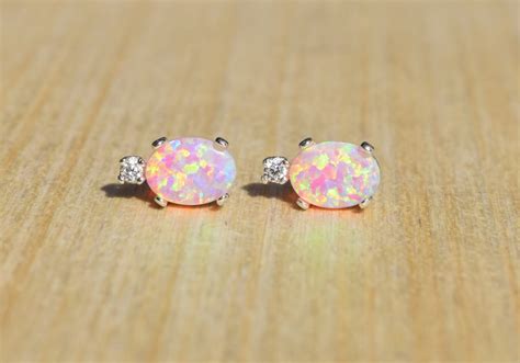 Pink Opal Earrings Opal Earrings Sterling Silver Opal Studs Etsy