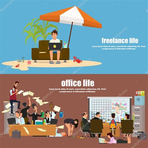 Banners Office Work And Freelance — Stock Vector © Trokerrr 83961386