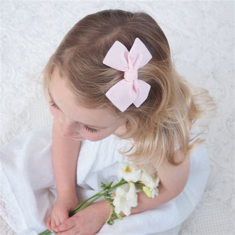 Velvet Bow Hair Clip Pale Pink Flower Girl Hair Accessories Flower