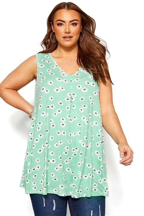 Mint Green Floral Swing Vest Top Yours Clothing