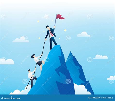 Business People Climb To The Top Of The Mountain Stock Vector