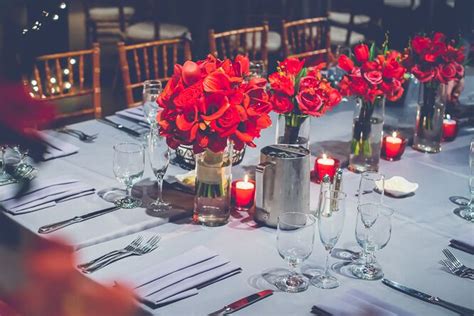 Red Flower Centerpieces With Candles