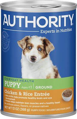 Therefore, they need a greater intake of proteins. AUTHORITY Chicken & Rice Entree Puppy Ground Canned Dog ...