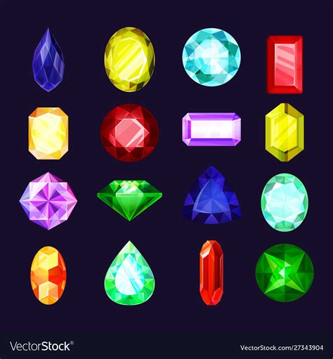 Colorful Gems Crystal Jewels And Diamond Icons Vector Image