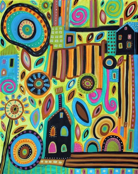 Funky Town Original Canvas Painting 16x20 Inch Folk Art Abstract Karla