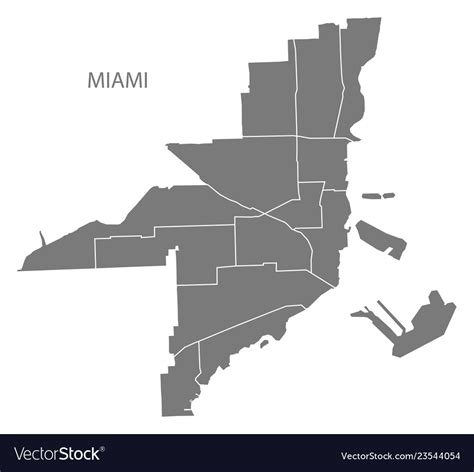Miami Florida City Map With Neighborhoods Grey Vector Image