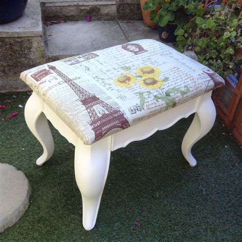 Stool Upholsted In Vintage French Script Fabric French Script Vanity