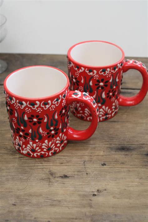 Myth Arts Turkey Red Ceramic Coffee Cups Hand Painted Mugs Turkish Pottery