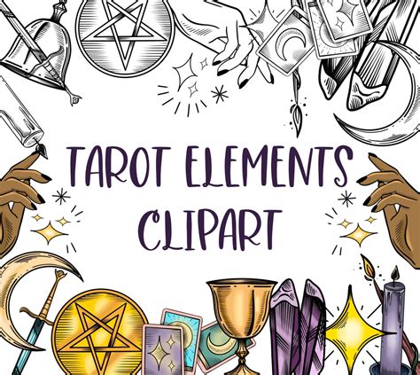 Tarot Elements Clipart 10 Elements In Black And White And Etsy