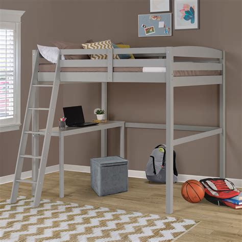 Concord Full Size High Loft Bed with Desk - Grey Finish - Walmart.com