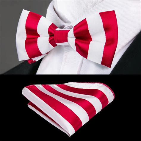 Hi Tie Classic Striped Mens Bowtie Pocket Square Cufflnks Set