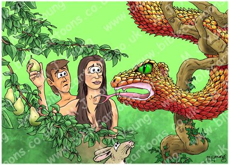 Bible Cartoons Genesis 03 The Fall Of Man Scene 02 Serpent Seduction Yellow Version