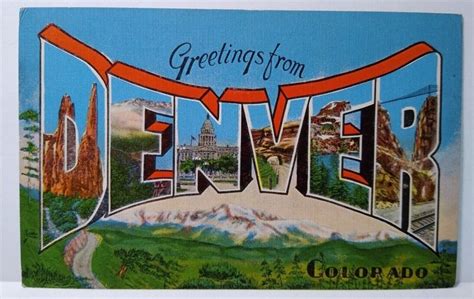 Greetings From Denver Colorado Large Letter Linen Postcard Mountain