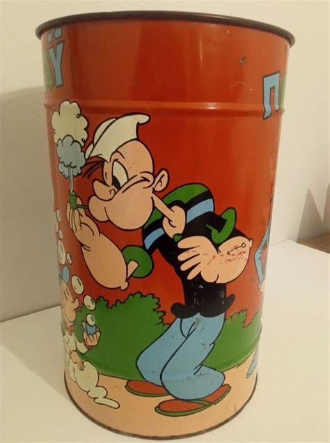 Vintage Popeye Sailor Man Toy Trash Can Tin Bin Box Bucket Ebay Vintage Toys Vintage Trash Can