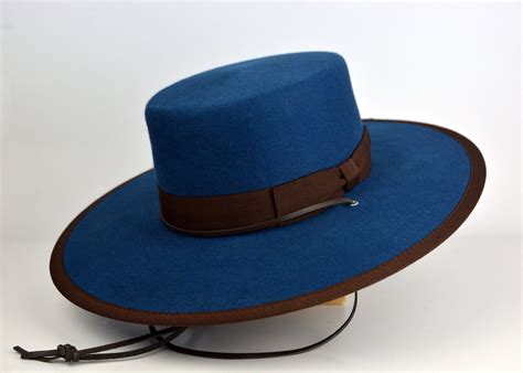 Bolero Hat The Olmeca Blue Fur Felt Flat Crown Wide Brim Etsy Wide