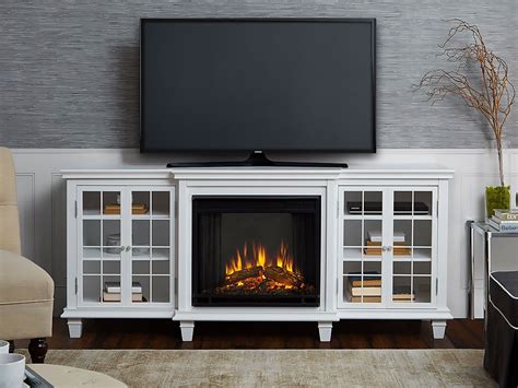 Our corner electric fireplace mantel packages can be installed in any corner of your home and offer the corner electric fireplace package features: Marlowe Electric Fireplace Entertainment Center in White ...