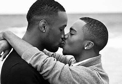 African American Boyfriends Share A Kiss Gay Int Re Print Ebay