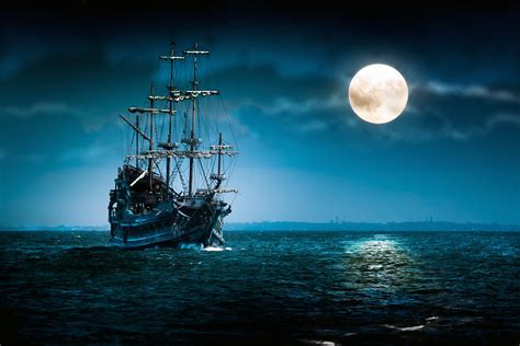 Fond Décran Navire Mer Nuit Véhicule Lune Clair De Lune