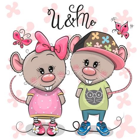 Two Cartoon Rats On A Flowers Background Stock Vector Illustration Of