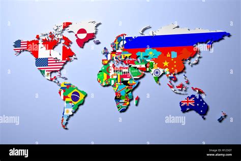 La Mappa Del Mondo Con Tutti Gli Stati E Le Loro Bandiere 3d Render