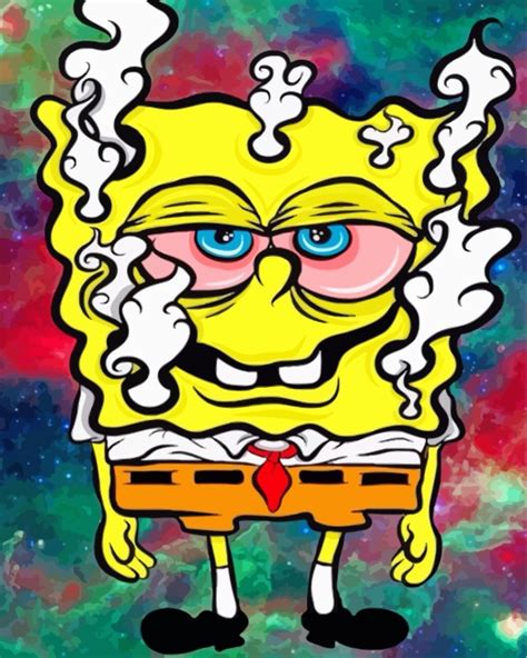 Spongebob Stoner With Red Eyes Paint By Numbers Paint By Numbers