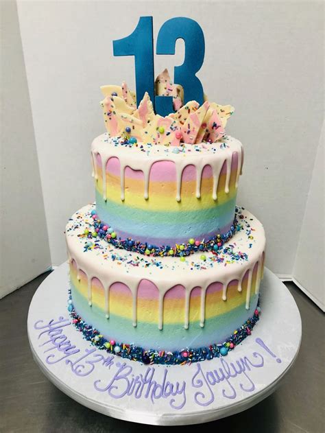 Pastel Rainbow And Drips 2 Tier Birthday Cake Tiered Cakes Birthday 2