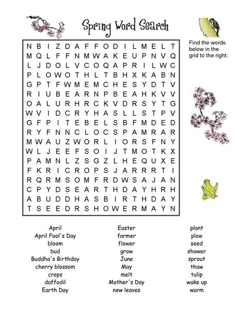 Printable Spring Word Search For Adults