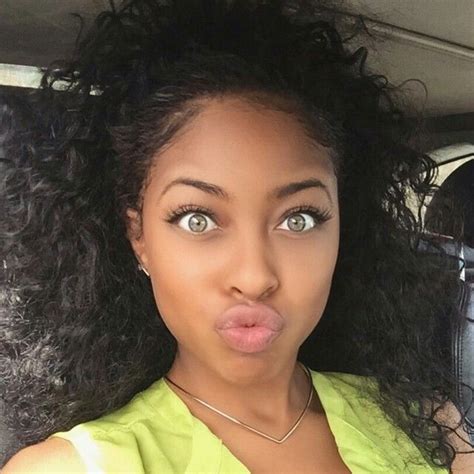 Cosmicislander ☀ Black Girl Green Eyes Curly Hair Styles Girl With