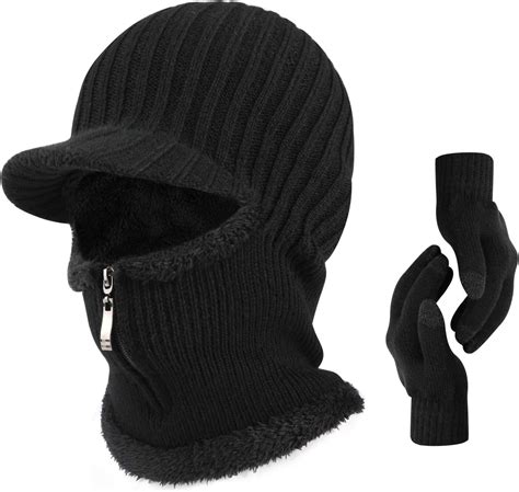 Tagvo Winter Unisex Knitted Balaclava Face Mask Cover With Touch Screen Gloves Thick Warm