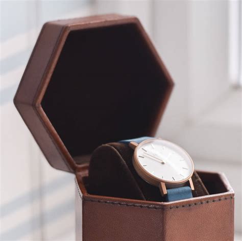 Personalised Leather Watch Box Hexagonal Tan By Ginger Rose