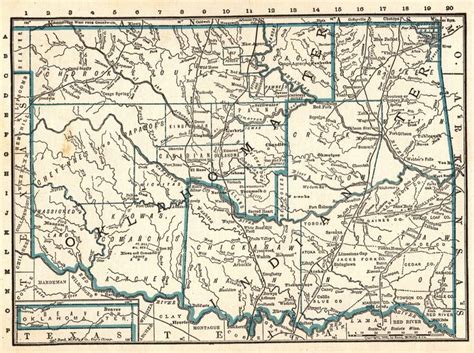 1893 Antique Oklahoma State Map Vintage Map Of Oklahoma Print Etsy
