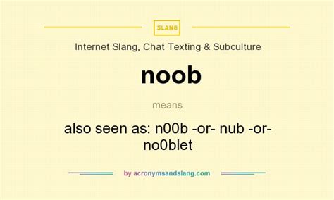 Noob Also Seen As N00b Or Nub Or No0blet In Internet Slang Chat