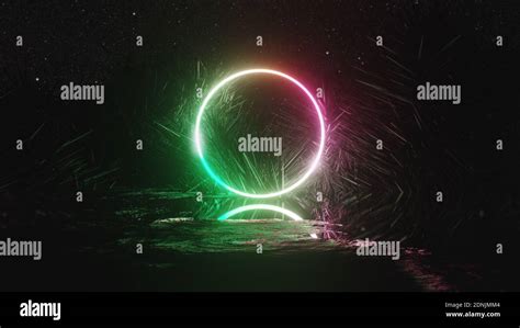 Abstract Background With Starfield Circle Neon Glow Portal And
