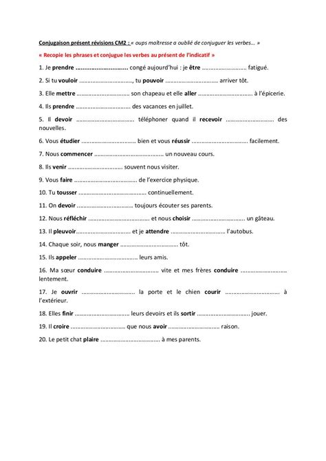 exercice cm2 conjugaison présent exercice de conjugaison cm2 pdf