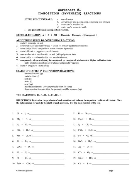 A synthesis reaction can be represented by the general equation a synthesis reaction occurs when two or more reactants combine to form a single product. Synthesis reaction worksheet