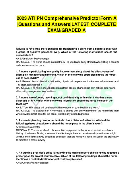 ATI PN COMPREHENSIVE PREDICTOR FORM A,B AND C. Questions & Answers