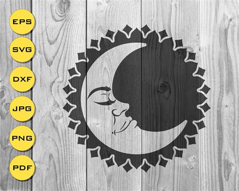 Moon Face Svg Silhouette Crescent Printable Moon Wall Art Etsy