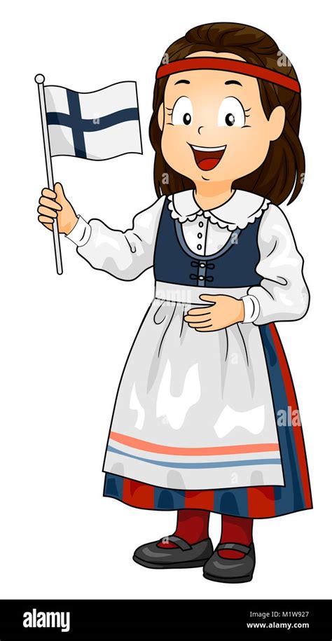 ilustración de un chico chica en finlandia el traje nacional sosteniendo una bandera fotografía