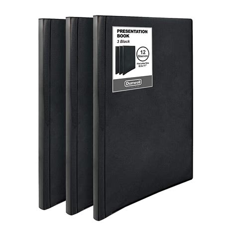 Dunwell Binders With Plastic Sleeves 12 Pocket 3 Pack Black