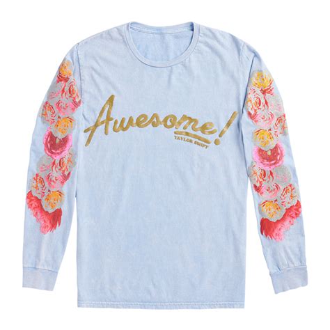 Taylor Swift Blue Long Sleeve Tee With Flower Sleeve Design