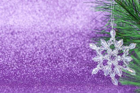Crystal Snowflake On The Christmas Tree Snowflake On A Purple
