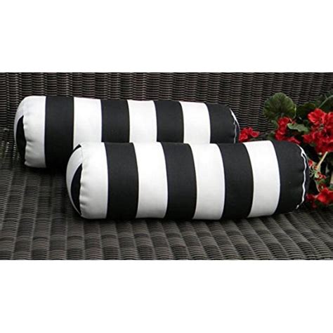 Set Of 2 Inoutdoor Neckroll Decorative Pillows White And Black Stripe 20 X 6