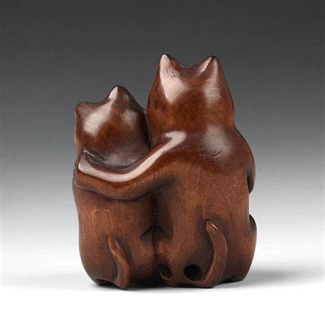 Low to high sort by price: Chinese Hand Carved Boxwood Netsuke Carving Cat & Fish