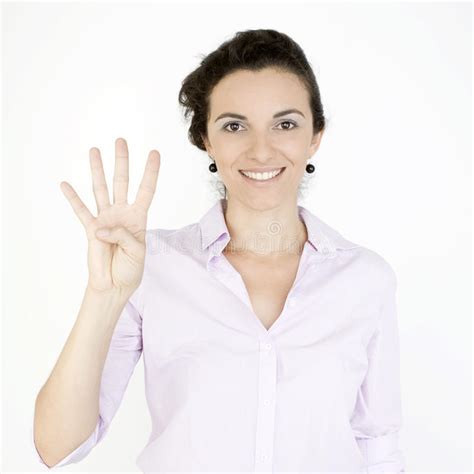 Businesswoman Showing Number Four Stock Photo Image Of Hand