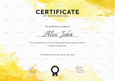 Painting Participation Certificate Design Template In Psd Word