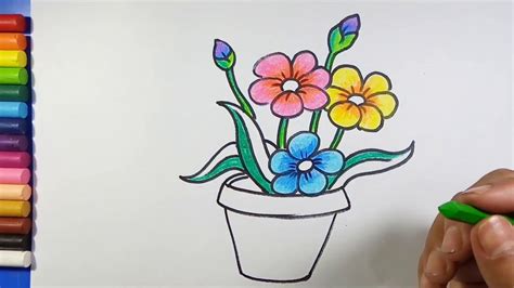 Easy And Simple Flower Pot Drawing Youtube