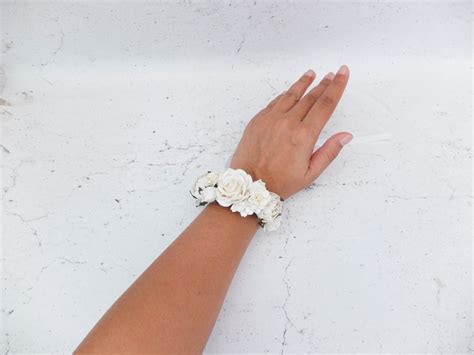 Ivory White Flower Wrist Corsage Prom Wedding Flower Bracelet